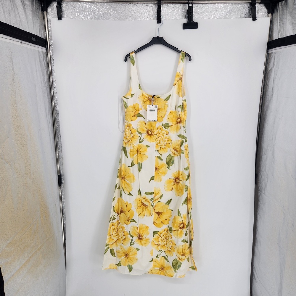 Mango Size 6 Yellow Floral Vestido 423 Island Dress NWT